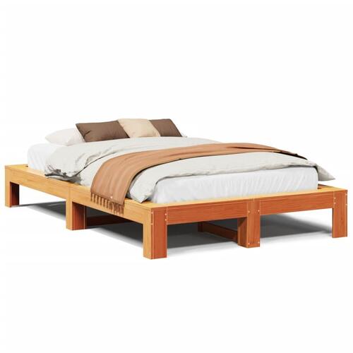Sengeramme uden madras 135x190 cm massivt fyrretræ brun