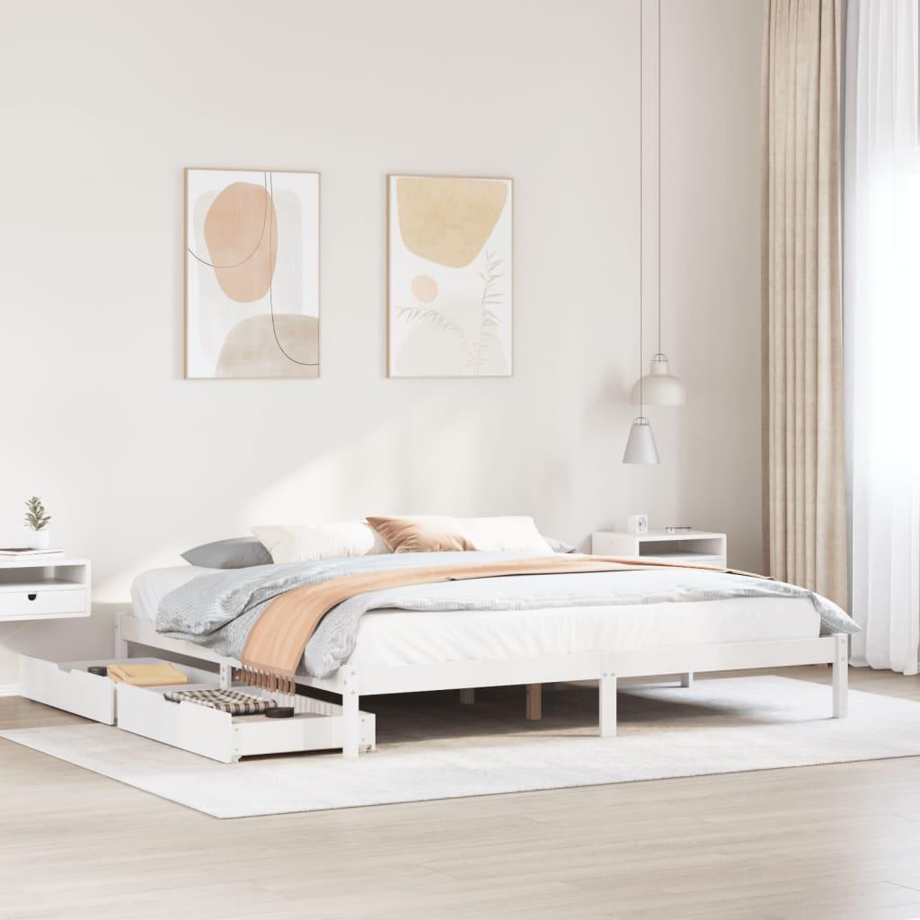 Sengeramme uden madras 200x200 cm massivt fyrretræ hvid billede