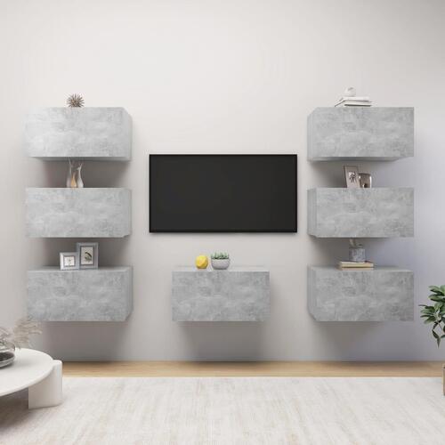 Tv-skabe 7 stk. 30,5x30x60 cm konstrueret træ betongrå