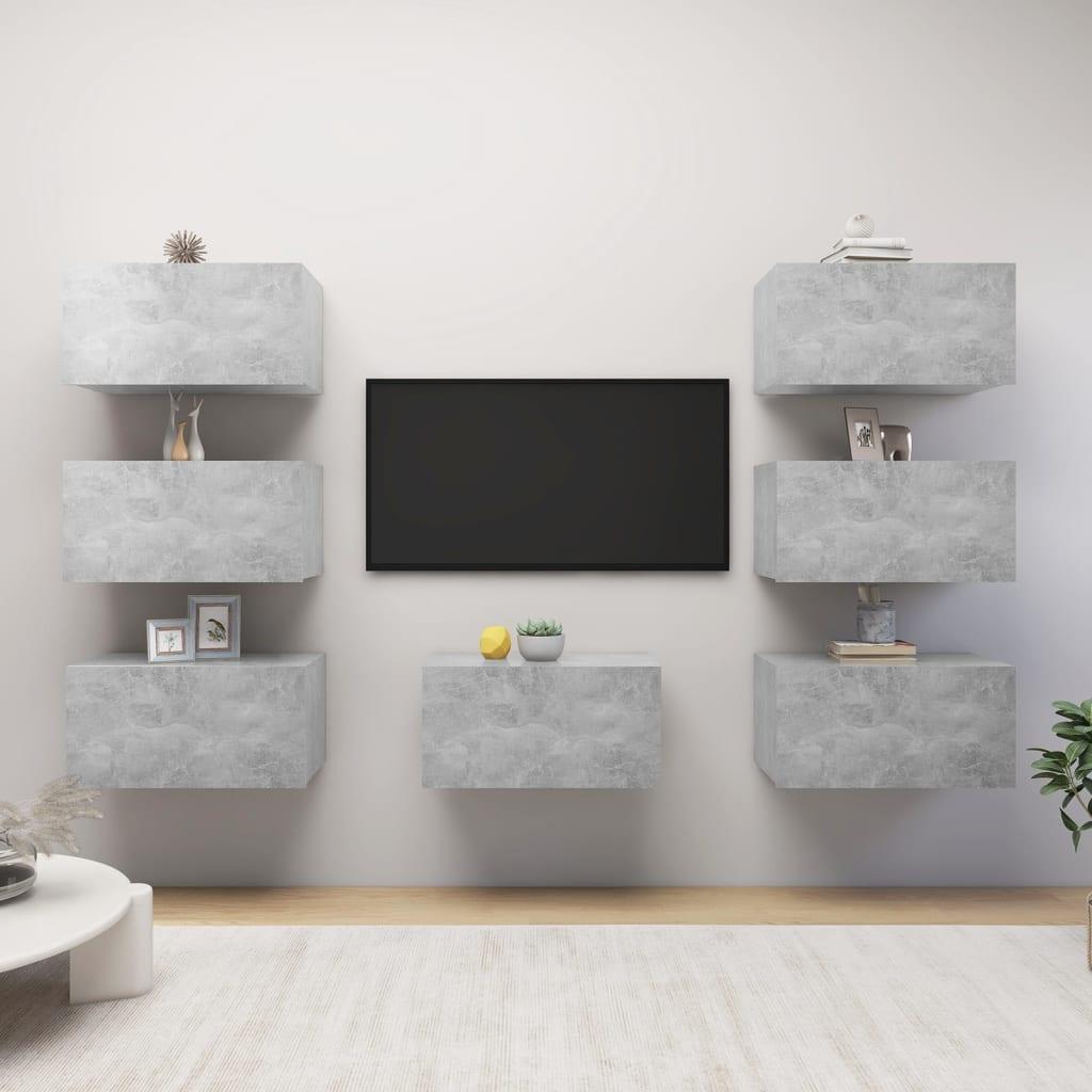Tv-skabe 7 stk. 30,5x30x60 cm konstrueret træ betongrå