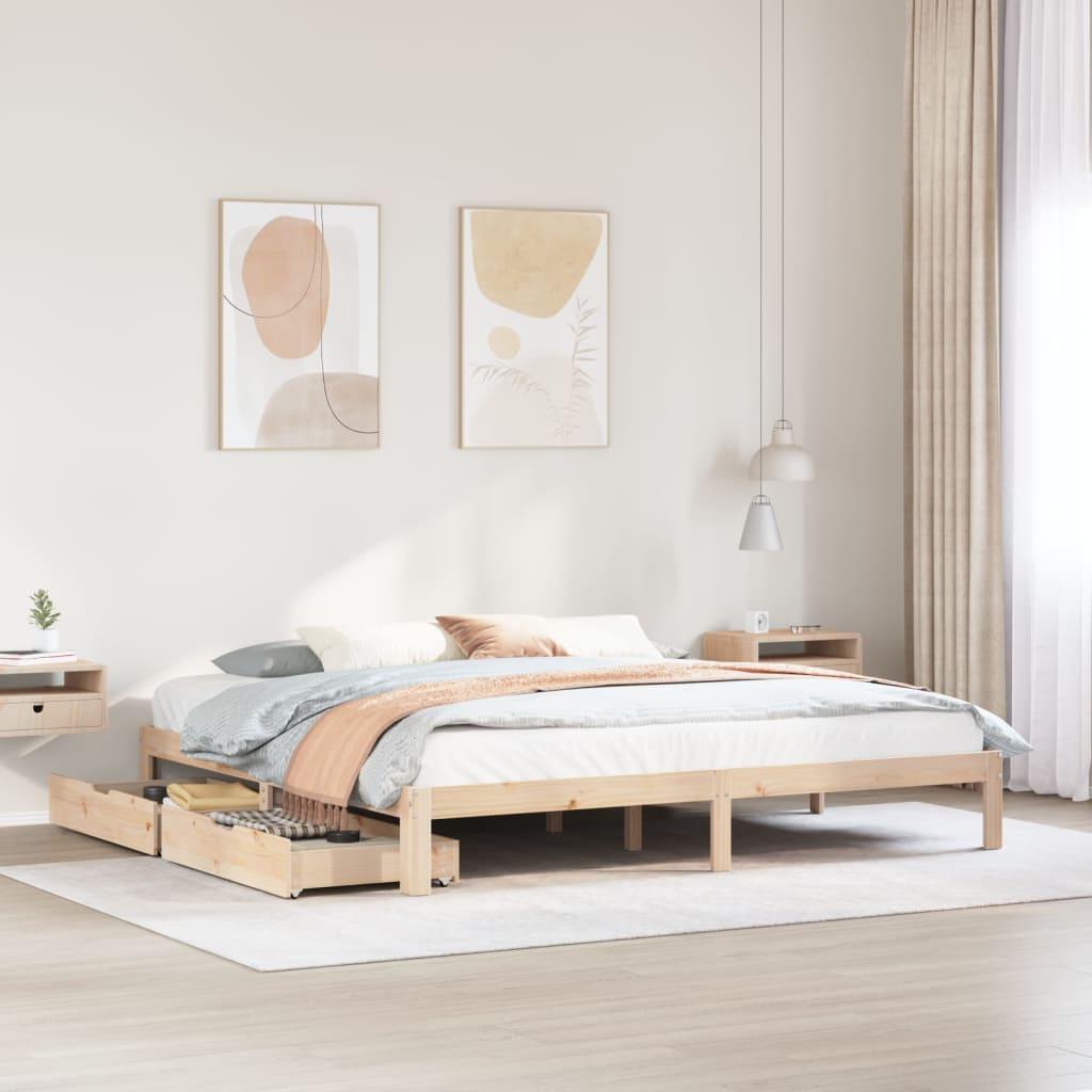 Sengeramme med skuffer 180x200 cm massivt fyrretræ