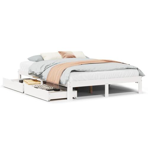 Sengeramme med skuffer 120x190 cm massivt fyrretræ hvid