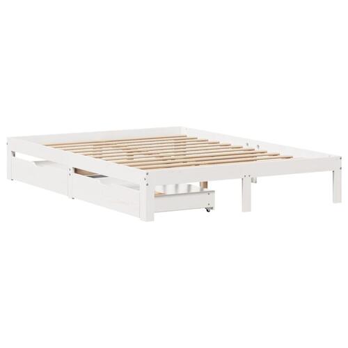 Sengeramme med skuffer 120x190 cm massivt fyrretræ hvid