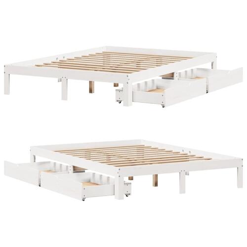 Sengeramme med skuffer 120x190 cm massivt fyrretræ hvid