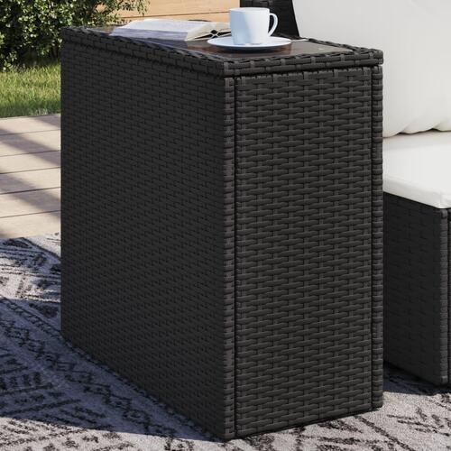 Havebord med glastop 58x27,5x55 cm polyrattan sort
