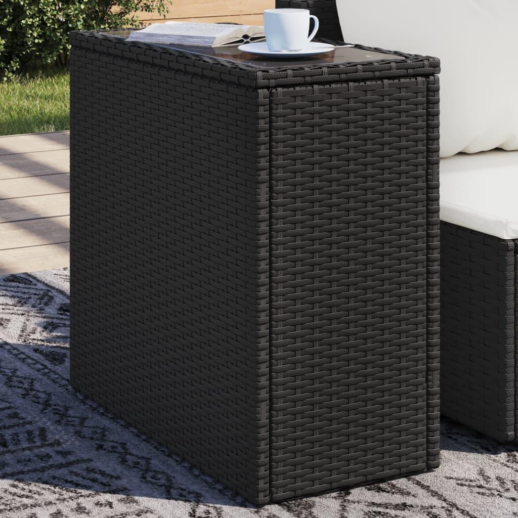 Havebord med glastop 58x27,5x55 cm polyrattan sort