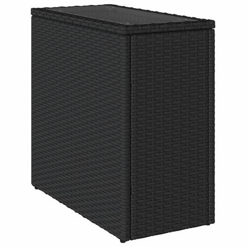 Havebord med glastop 58x27,5x55 cm polyrattan sort