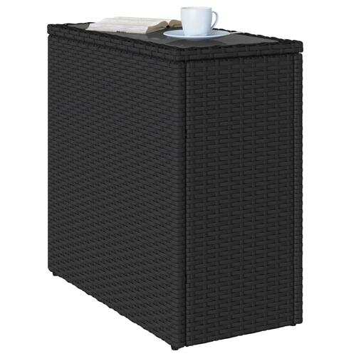Havebord med glastop 58x27,5x55 cm polyrattan sort