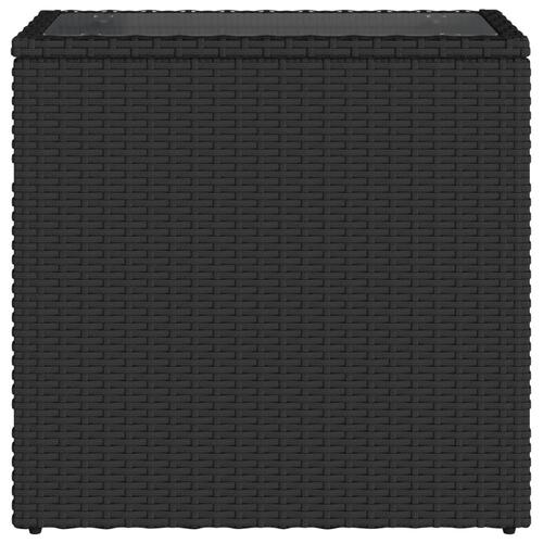 Havebord med glastop 58x27,5x55 cm polyrattan sort