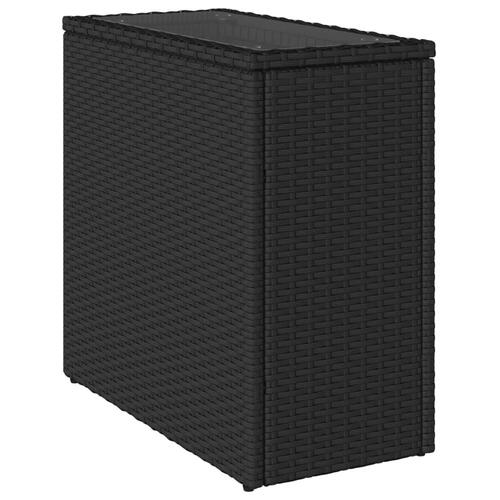 Havebord med glastop 58x27,5x55 cm polyrattan sort