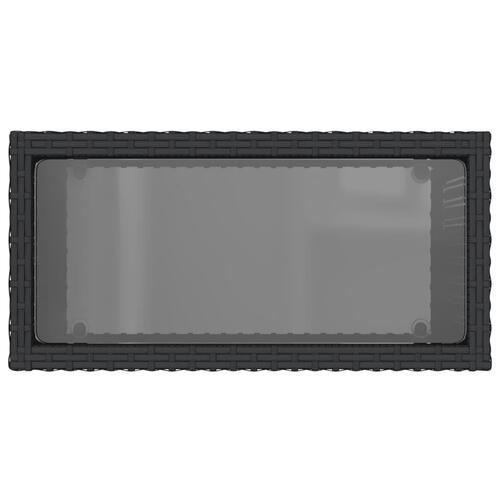 Havebord med glastop 58x27,5x55 cm polyrattan sort