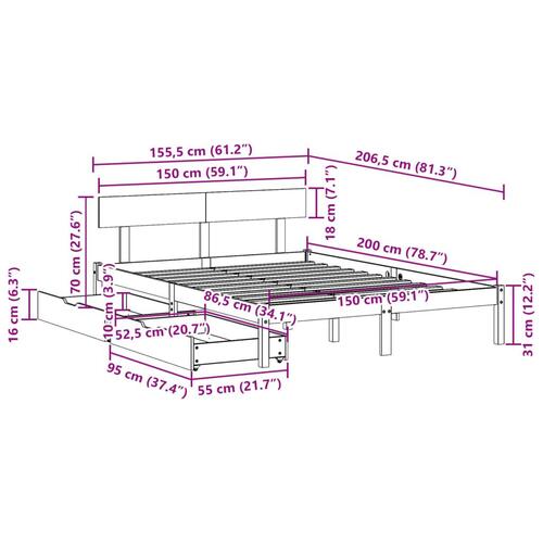 Sengeramme uden madras 150x200 cm massivt fyrretræ