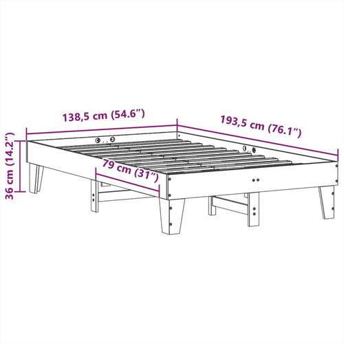 Sengeramme uden madras 135x190 cm massivt fyrretræ hvid