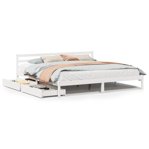 Sengeramme uden madras 200x200 cm massivt fyrretræ hvid