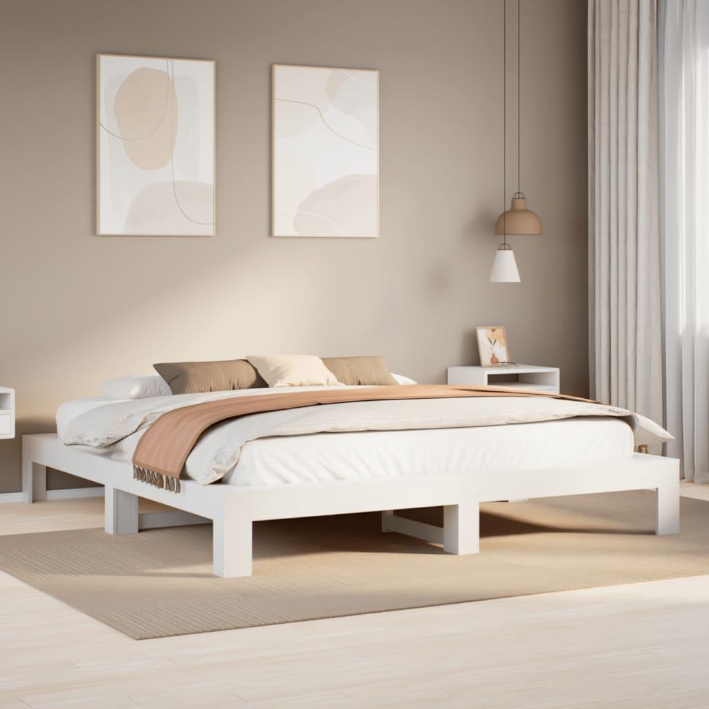 Sengeramme uden madras 200x200 cm massivt fyrretræ hvid billede