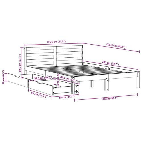 Sengeramme uden madras 140x200 cm massivt fyrretræ