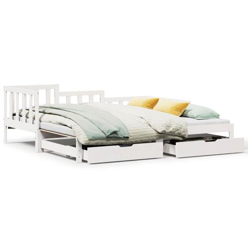 Daybed med udtræk og skuffer 90x190 cm massivt fyrretræ hvid