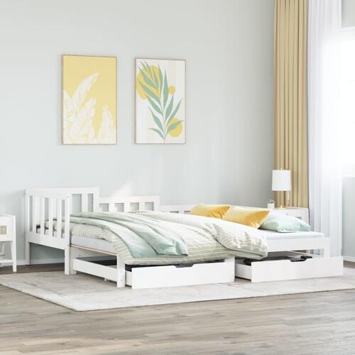 Daybed med udtræk og skuffer 90x190 cm massivt fyrretræ hvid
