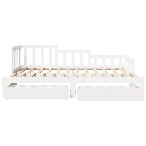 Daybed med udtræk og skuffer 90x190 cm massivt fyrretræ hvid