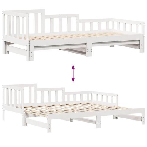 Daybed med udtræk og skuffer 90x190 cm massivt fyrretræ hvid