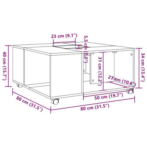 Sofabord 80x80x40 cm konstrueret træ egetræslook