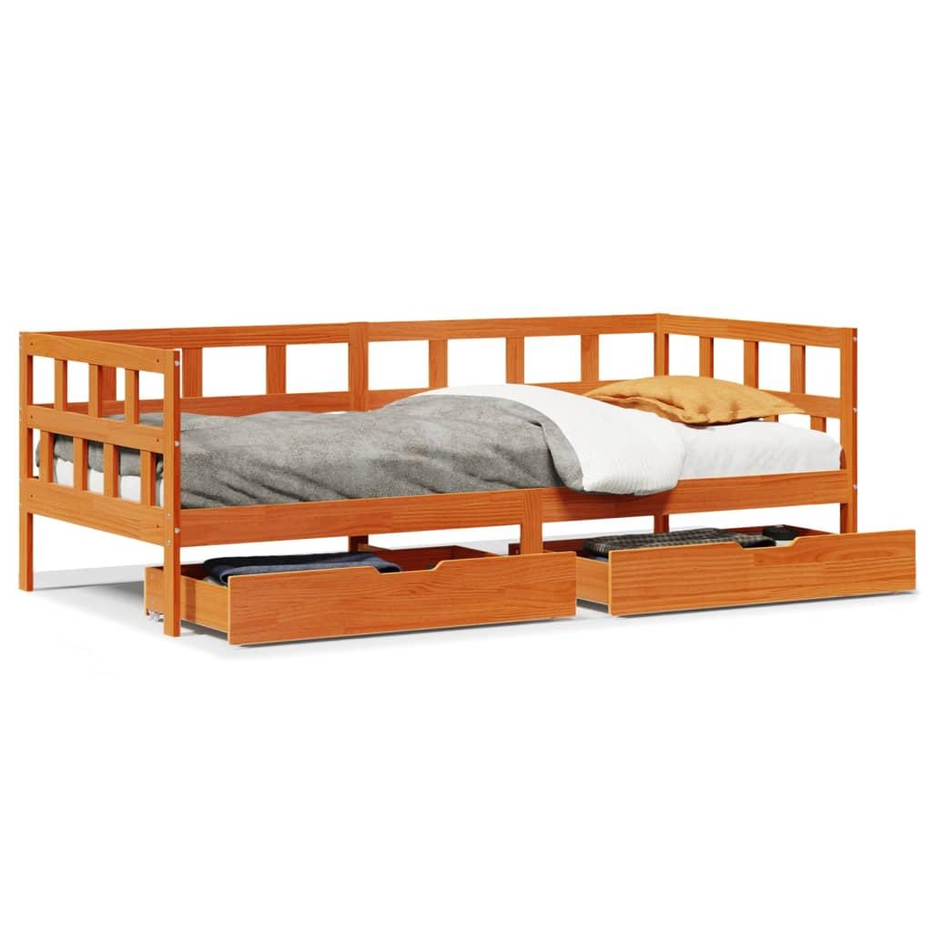 Daybed med skuffer 80x200 cm massivt fyrretræ gyldenbrun billede