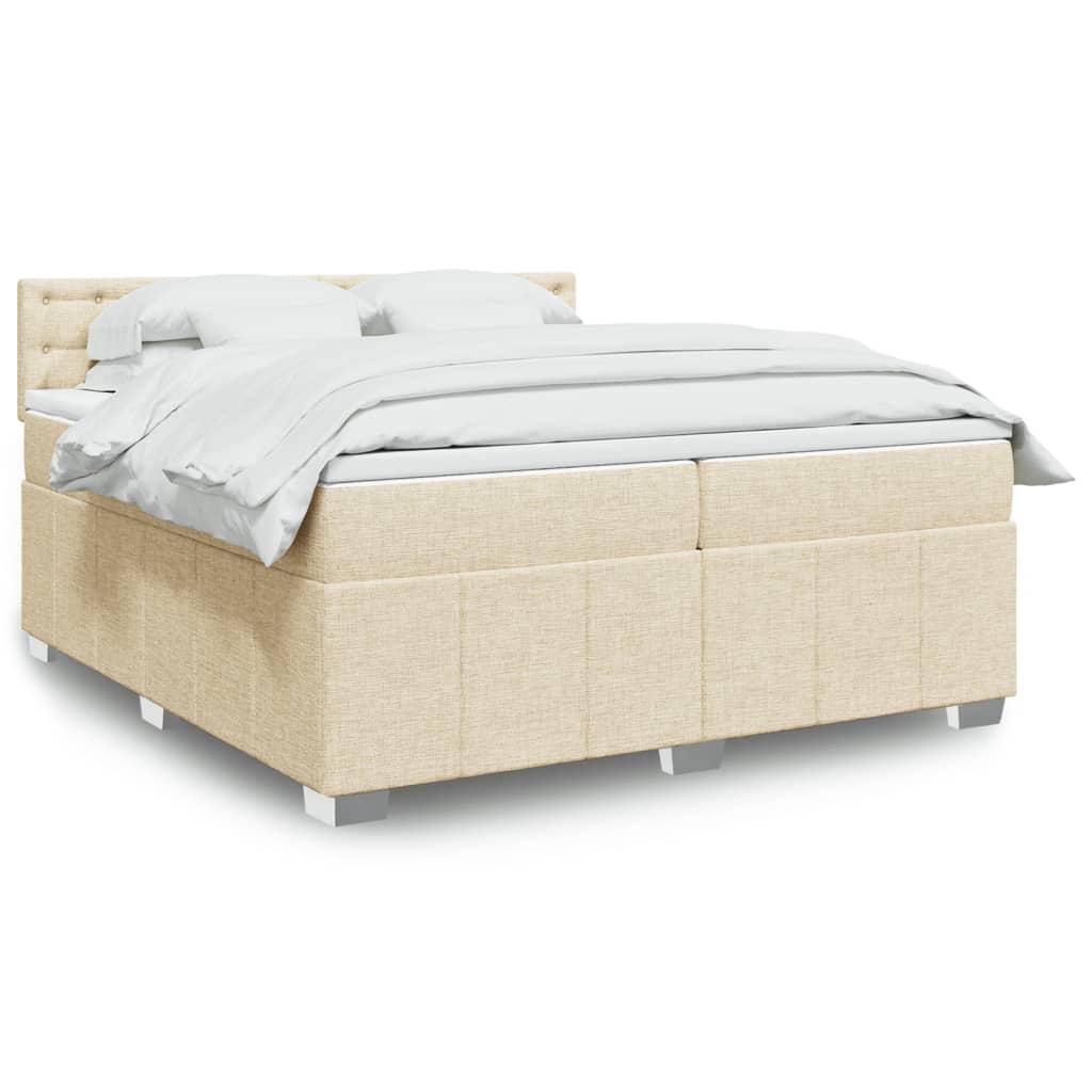 Kontinentalseng med madras 200x200 cm stof cremefarvet billede