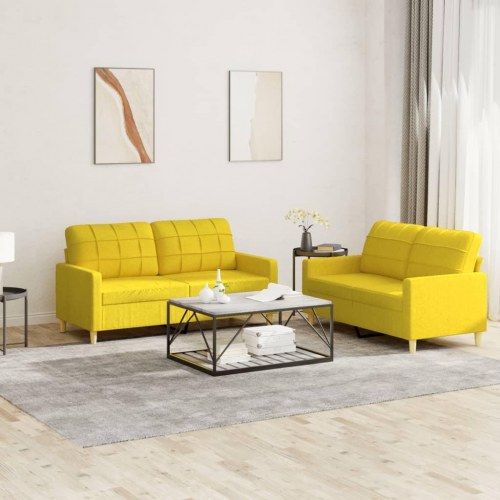 Sofasæt 2-pers. i stof med hynder - lysegul (2 dele)