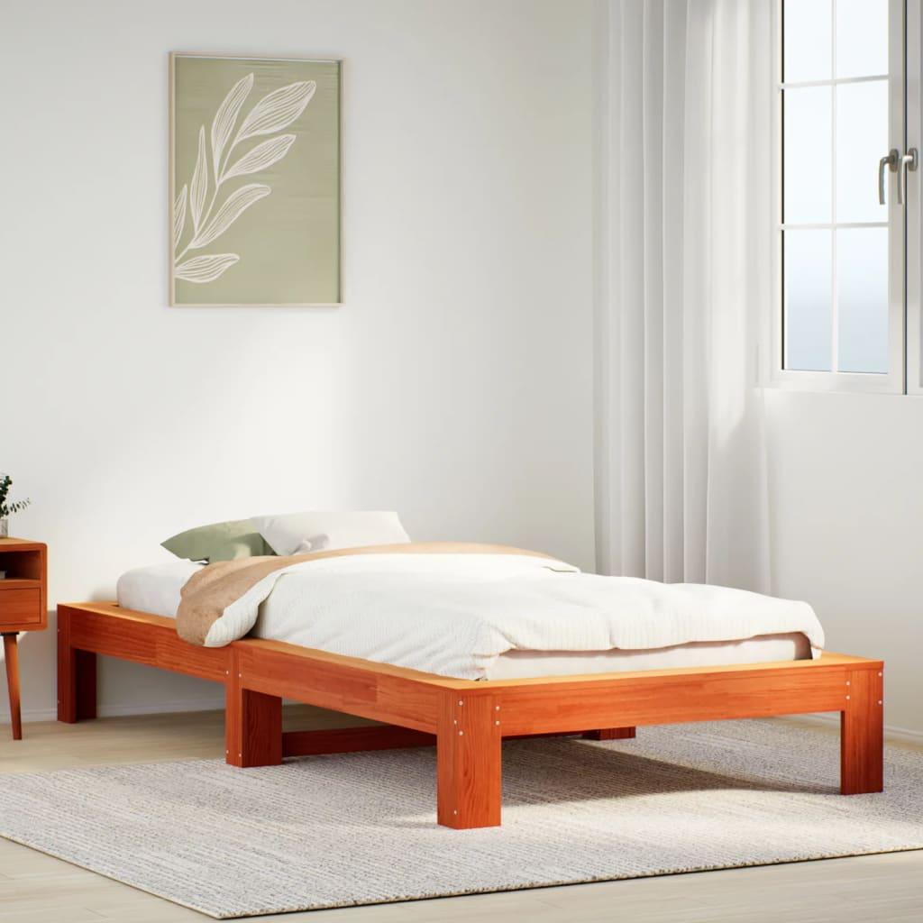 Sengeramme uden madras 90x190 cm massivt fyrretræ gyldenbrun