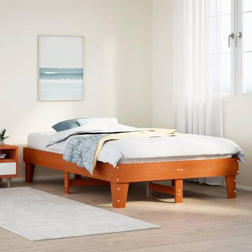 Sengeramme uden madras 135x190 cm massivt fyrretræ brun