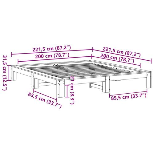 Sengeramme uden madras 200x200 cm massivt fyrretræ