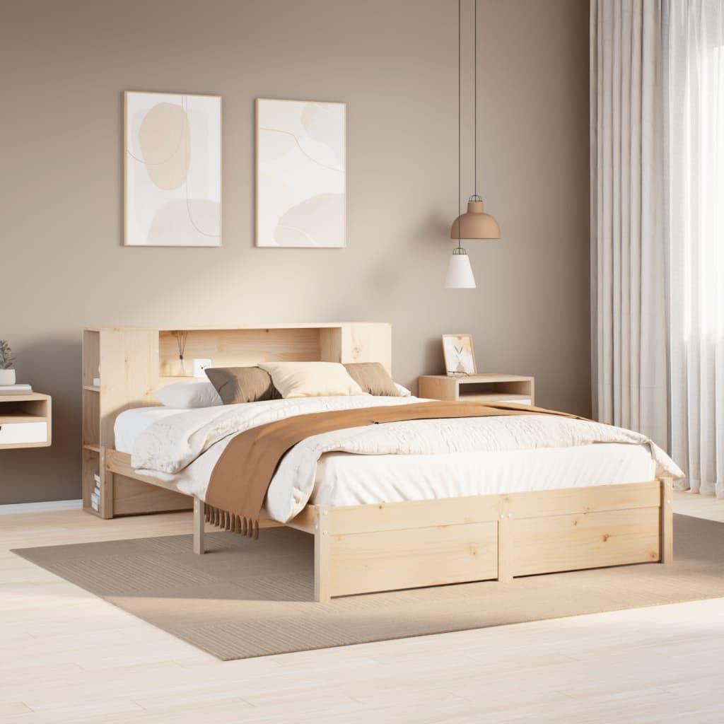 Seng med reol uden madras 150x200 cm massivt fyrretræ