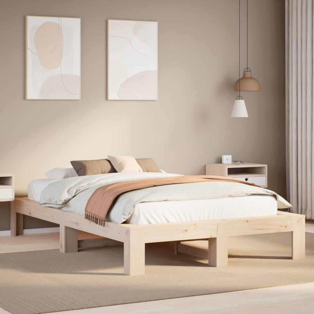 Sengeramme 135x190 cm - massivt fyrretræ, hvid