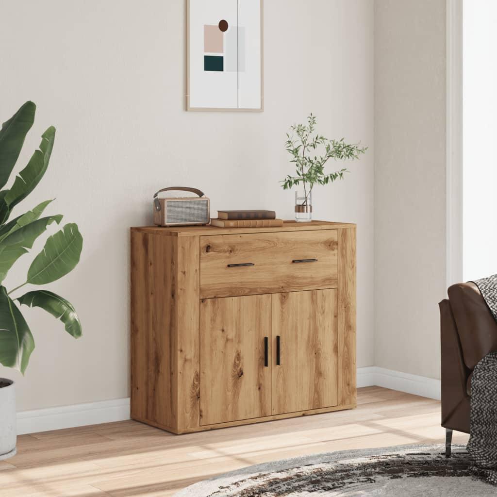 Skænk i konstrueret træ - egetræsfarve, 80 × 33 × 70 cm billede