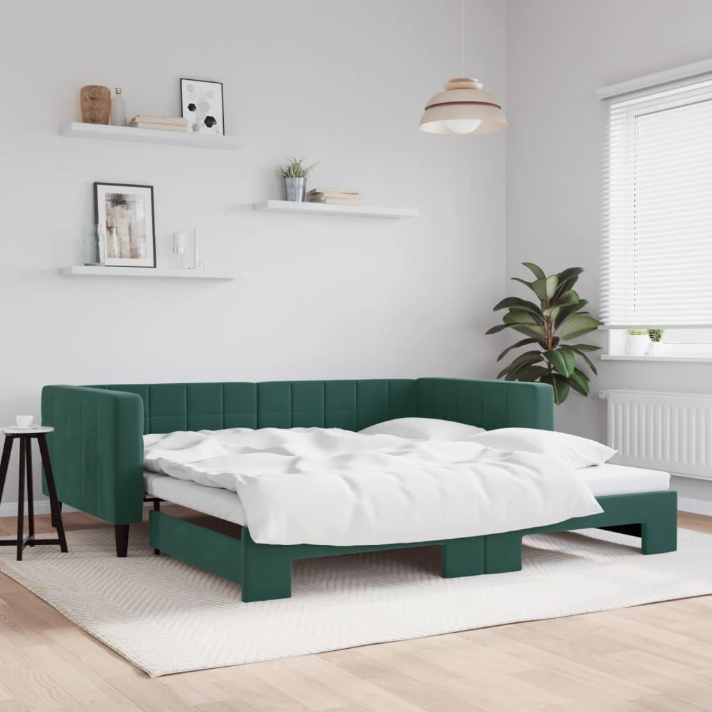 Daybed med udtræk 100x200 cm velour mørkegrøn billede