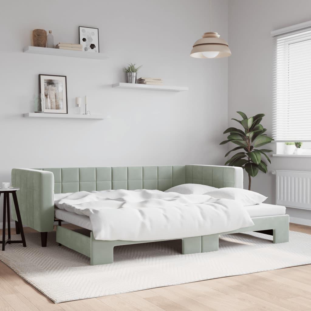 Daybed med udtræk 90x200 cm velour lysegrå billede