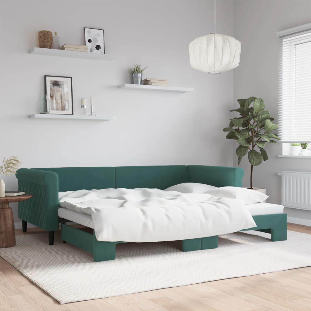 Daybed med udtræk 90x200 cm i velour - mørkegrøn