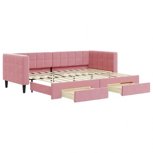 Daybed med udtræk og skuffer 80 x 200 cm - lyserød