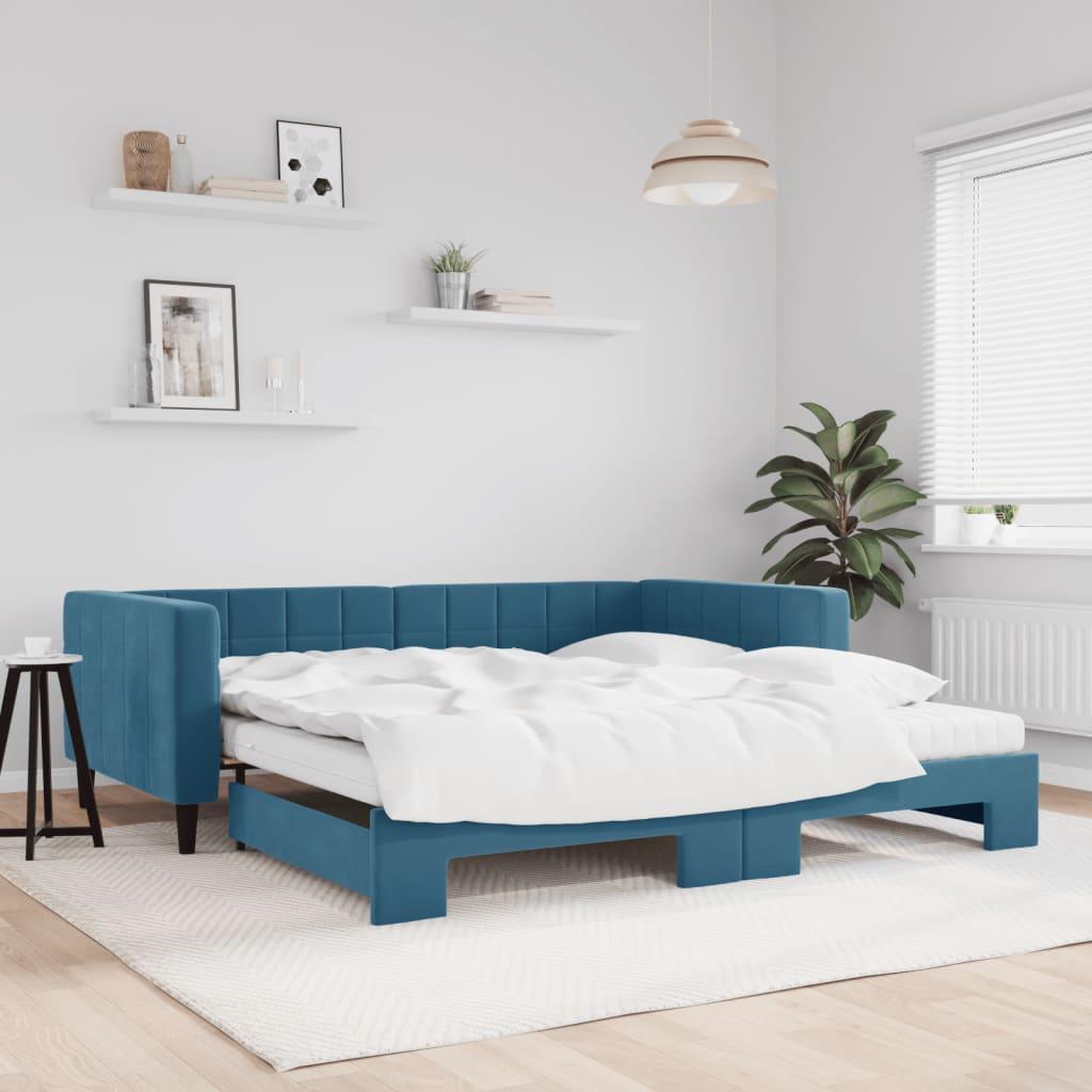 Daybed med udtræk og madras 100x200 cm velour blå billede