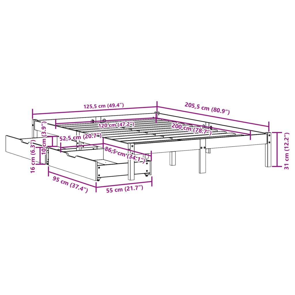 Sengeramme uden madras 120x200 cm massivt fyrretræ