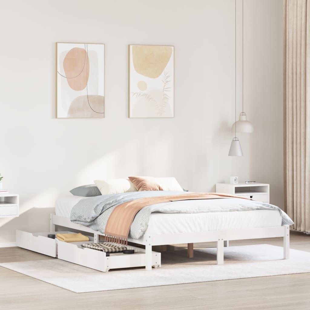 Sengeramme uden madras 140x190 cm massivt fyrretræ hvid