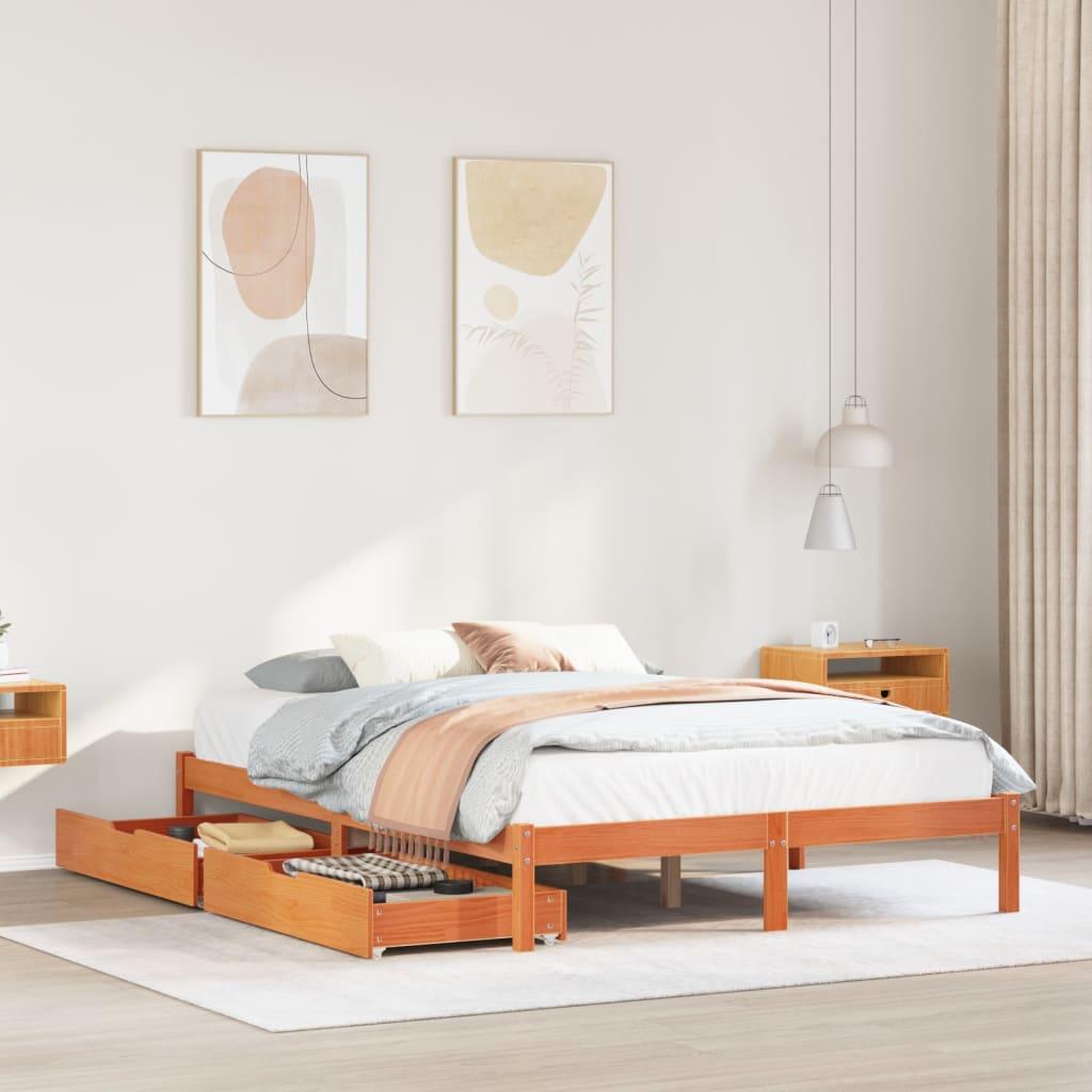 Sengeramme uden madras 150x200 cm massivt fyrretræ gyldenbrun
