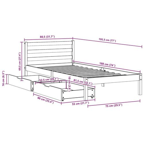 Sengeramme uden madras 75x190 cm massivt fyrretræ gyldenbrun