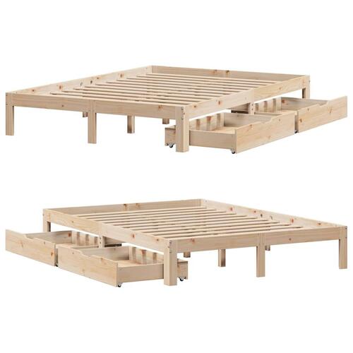 Sengeramme med skuffer 160x200 cm massivt fyrretræ
