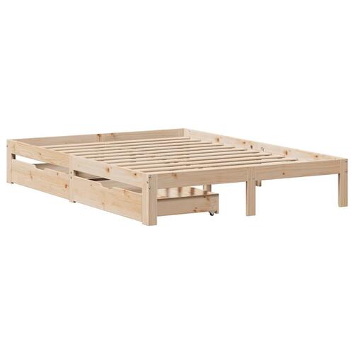 Sengeramme med skuffer 135x190 cm massivt fyrretræ hvid