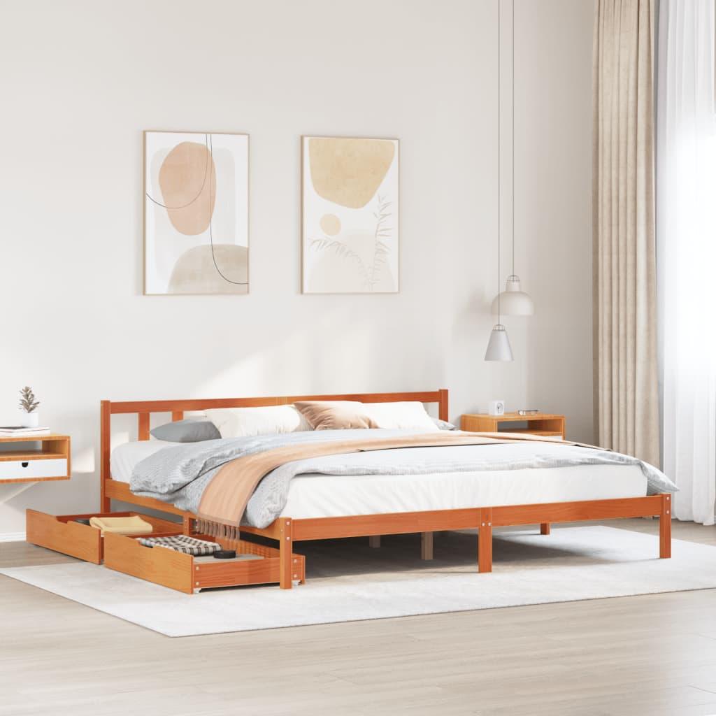 Sengeramme uden madras 200x200 cm massivt fyrretræ gyldenbrun