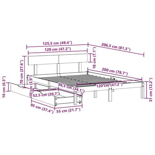 Sengeramme uden madras 120x200 cm massivt fyrretræ