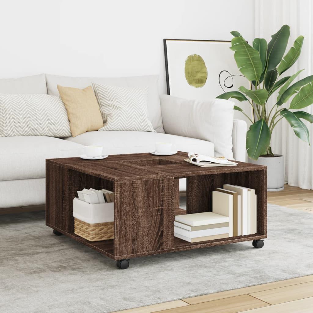 Sofabord 80x80x40 cm konstrueret træ brun egetræsfarve
