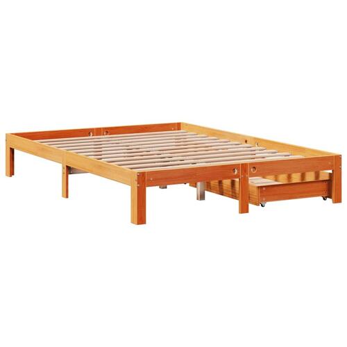 Sengeramme med skuffer 120x200 cm massivt fyrretræ gyldenbrun