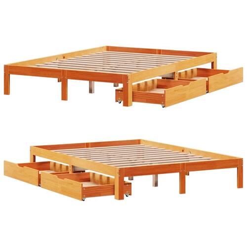 Sengeramme med skuffer 120x200 cm massivt fyrretræ gyldenbrun